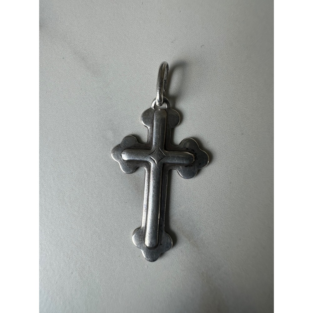 Vintage Italy Silver Budded Cross Pendant Trefoil Religious Faith Charm